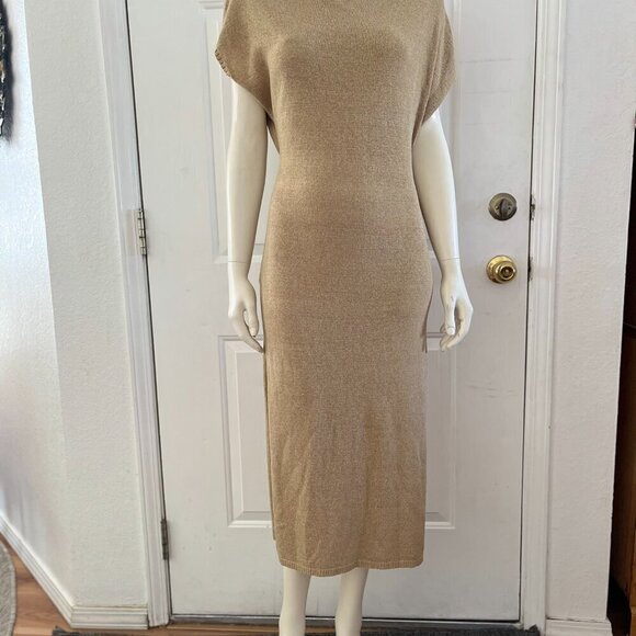 Chrysanthemum Woman's Beige Wrap Belted Knit Midi Dress Sz Med - Picture 3 of 8